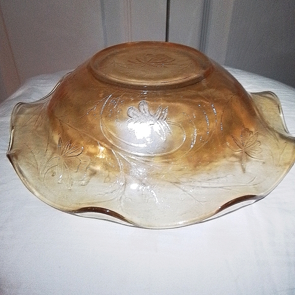 Anniversary Marigold Carnival Glass Centerpiece Bowl around 9" w and 2.5" t - Picture 1 of 3